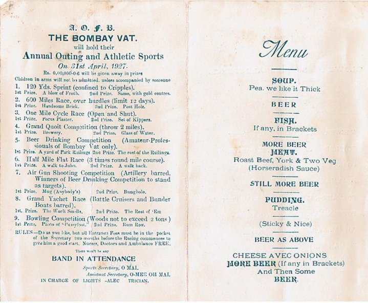 Bombay Vat menu - inner pages