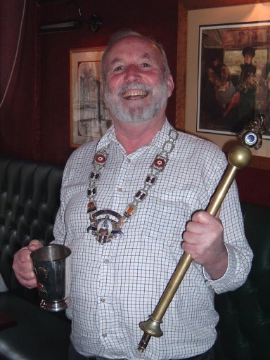 F.O.F.B. Chris Harding with Chairmans Chain and ceremonial Piffle Snonker