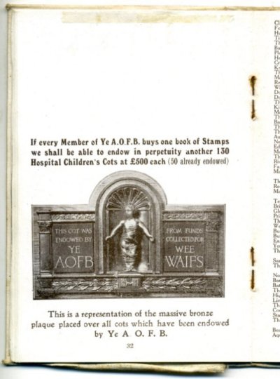 Page featuring the cot plaque from the Membership book